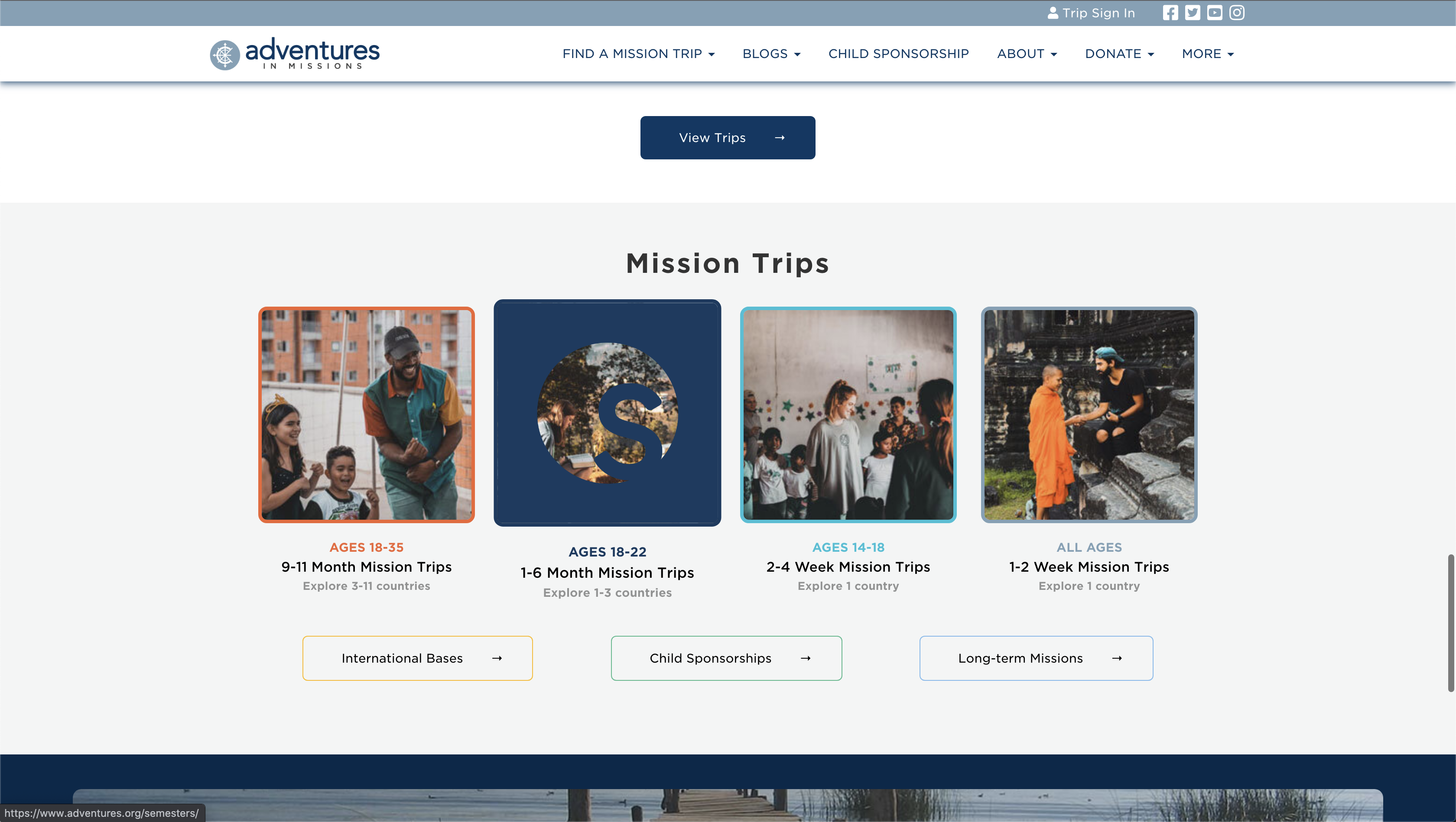 Adventures in Missions COVID-19 page, trips section